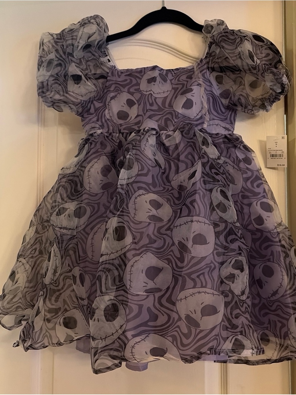 Purple Jack Skellington Print Puff Sleeve Dress in xxs,xs,sm,med,lg ex L